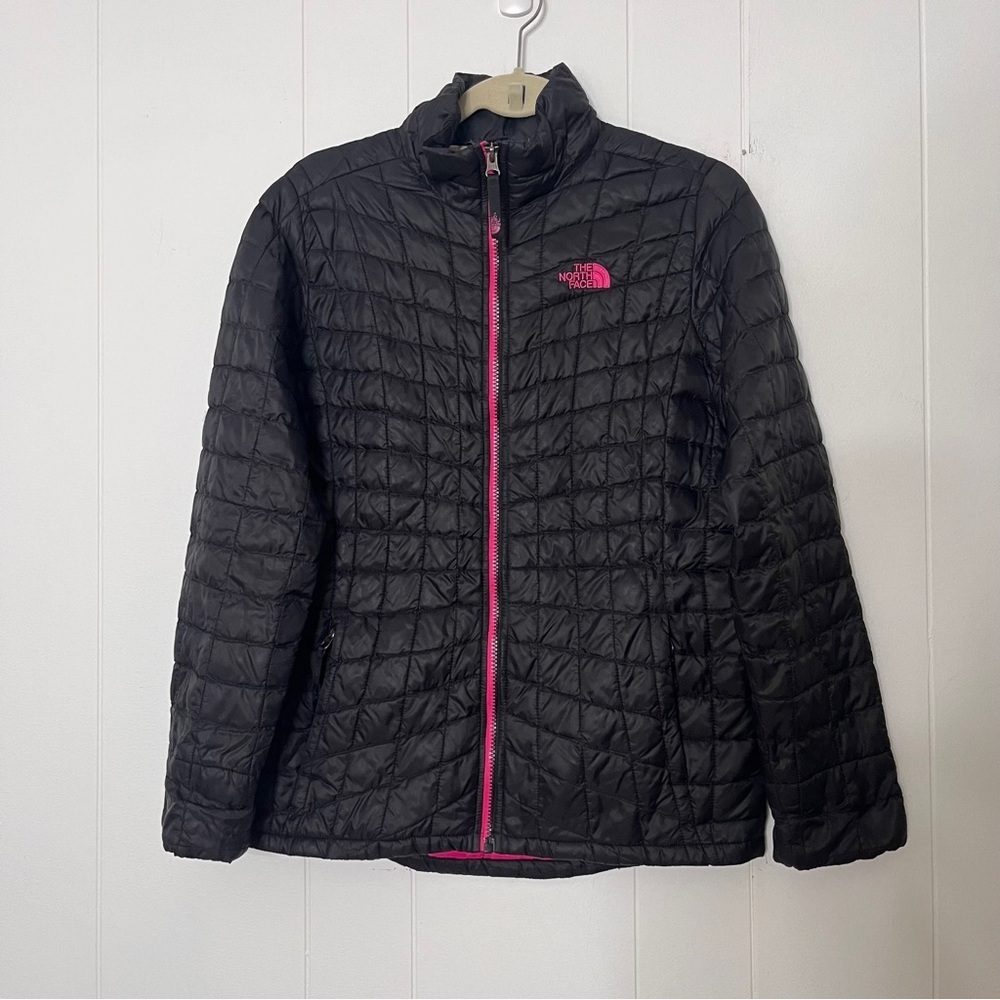 The North Face Thermoball Quilted Full Zip Black Jacket with Pink Zipper XL